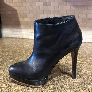 Vince Camuto DIRA Black Leather Platform Stiletto Ankle Bootie w/ Gold Trim